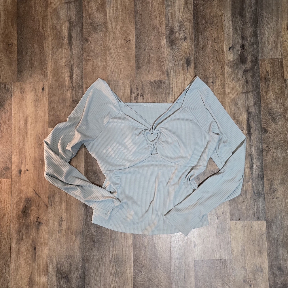 Xhilaration Women's Blouse With Heart Design - Light Blue